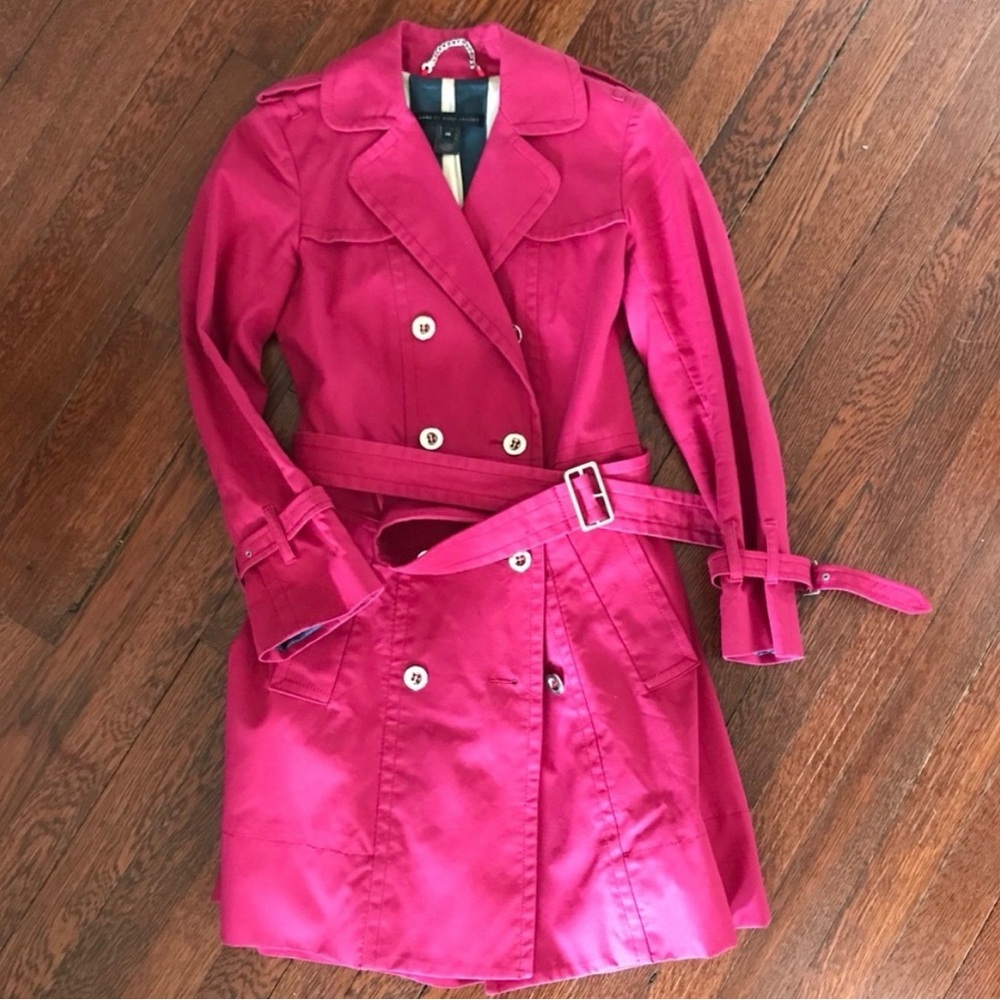 Marc by Marc Jacobs Pink Belted Trench Coat L Striped Lining